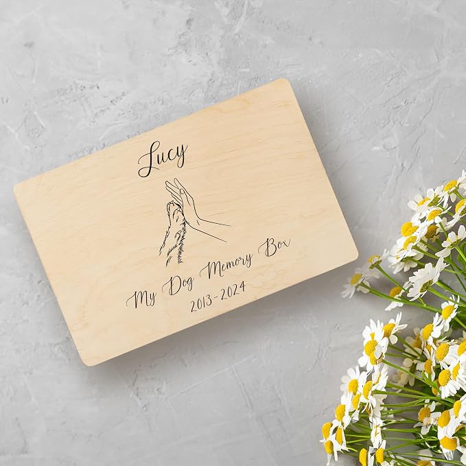Creative Deco Personalized Wooden Storage Box Memory Box Pet | 11.8x7.87x5.51in (+-0.5) | Minimalistic | Hinged Lid Handles Engraving | Gift Box | UNSANDED Keepsake Souvenir Chest
