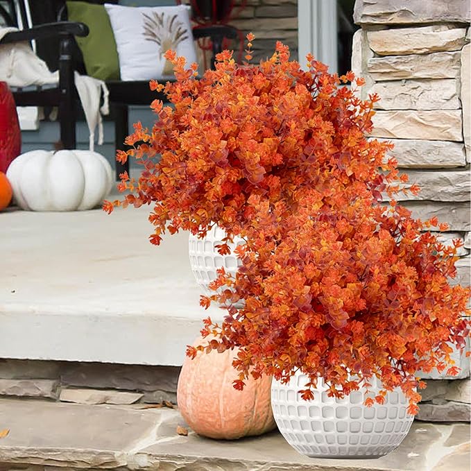 NETAP Outdoor Artificial Flowers UV Resistant, 20 Bundles Fake Realistic Floral Greenery Plants for Outside Porch, Window Boxes, Garden, Yard, Inside Home Table Decor,RedOrange