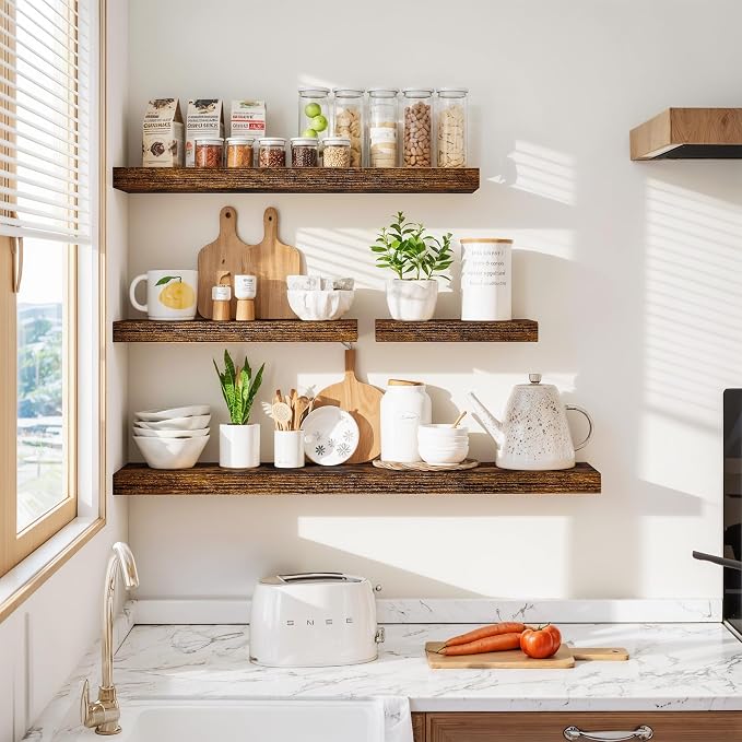 Vivelove Floating Shelves for Wall Mounted, 32 Inches Long Shelves, Display Shelf for Bathroom Living Room Kitchen Bedroom Office Farmhouse Home Decor, 32" X 9.3" X 1.5" - Set of 2, Rustic Brown