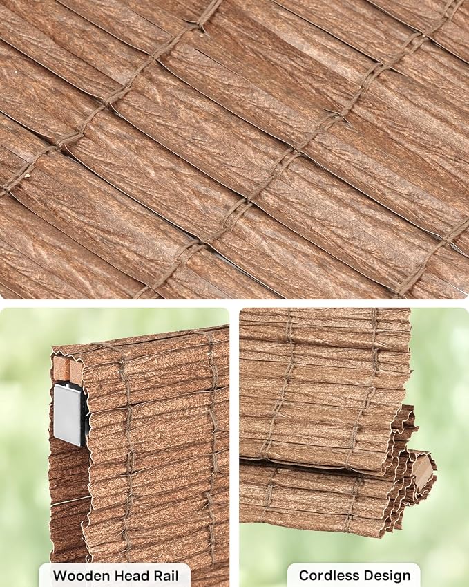 LazBlinds No Drill Cordless Roman Shades for Windows, Light Filtering Privacy Protection Thermal Insulation UV Blocking Natural Panama Weave Fabric Blinds for Windows, 23.5" W x 64" H, Natural
