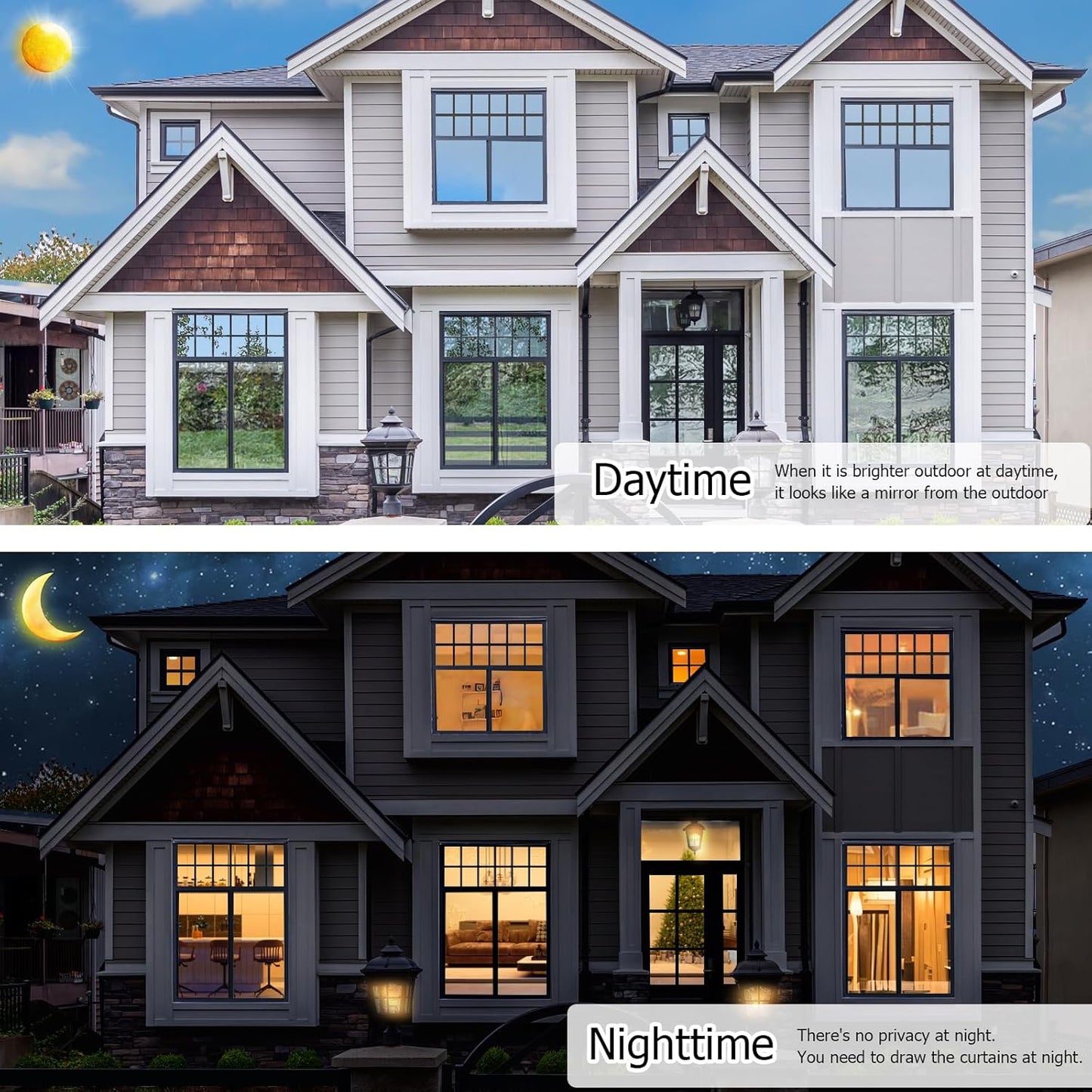 HIDBEA One Way Privacy Window Film, Daytime Privacy Sun Blocking Anti UV Reflective Window Film Heat Control Static Cling Window Tint Film for Home and Office, Silver, 17.35 x 196.8 Inch