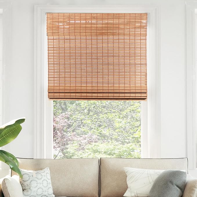 CHICOLOGY Bamboo Roman Shade, Cordless Light Filtering Woven Wood Window Treatment for Living Room, Dining Room, Kitchen & Office, Natural Bamboo Blinds for Boho Coastal Decor, Squirrel, 31"W x 64"H