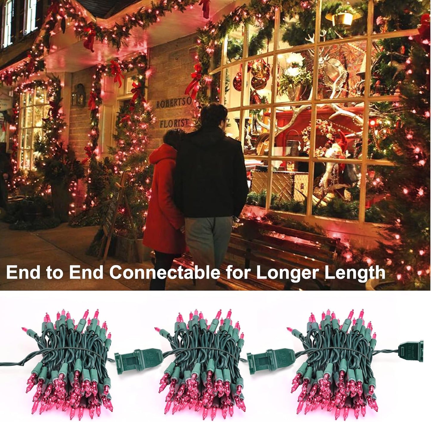 BrizLabs Pink Christmas Lights, 69.6ft 300 Count Pink String Lights Connectable, UL Certified Incandescent Christmas Lights Green Cord, Outdoor Mini Lights Set for Indoor Xmas Party Garden Patio