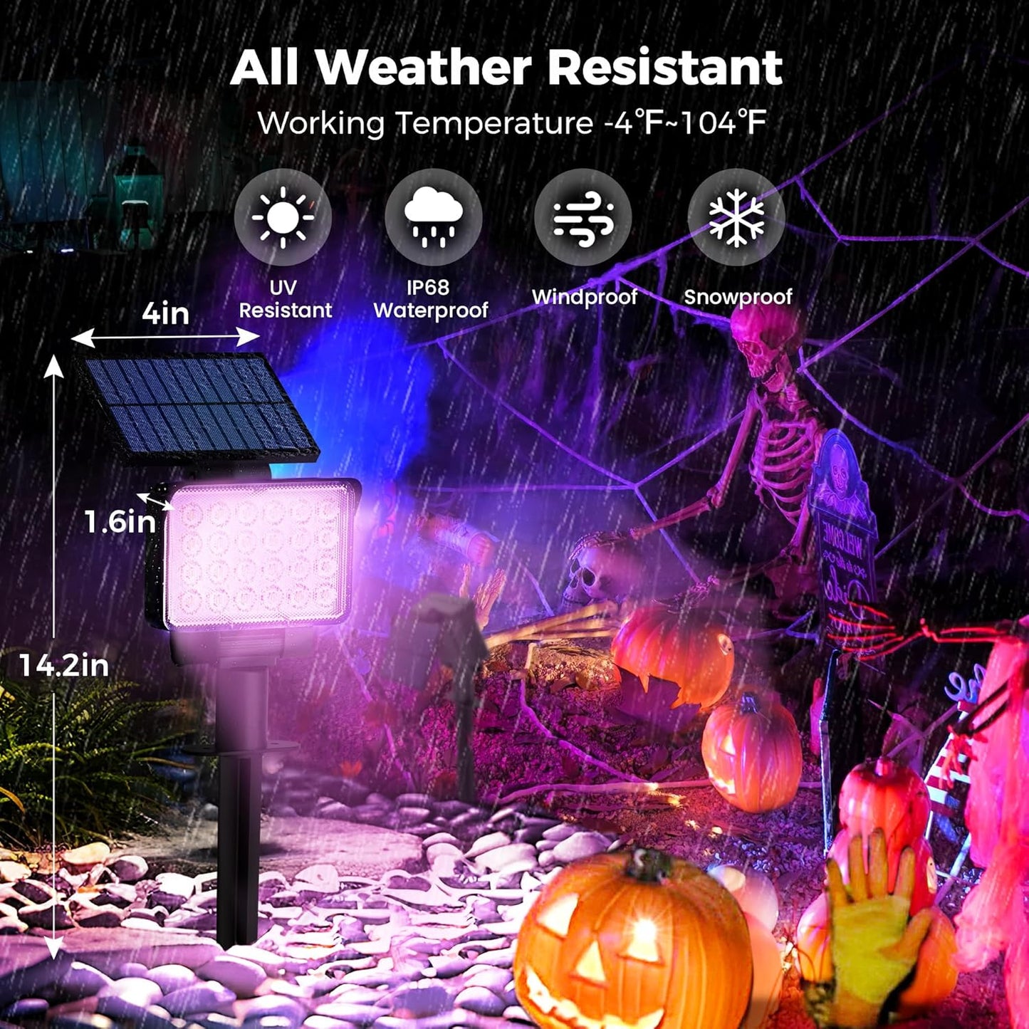Color Changing Solar Spot Lights Outdoor Waterproof for Flag, Tree, House, Garden, Yard, Landscape Spotlights for Accent Uplighting Halloween Christmas Decorations-6 Pack
