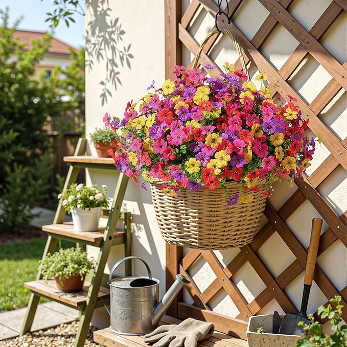 Alupssuc 48 Bundles Artificial Flowers for Outdoors Decoration, UV Resistant Silk Faux Daisy Spring Fake Plastic Plants Greenery for Outside Indoor Yard Home Porch Window Box Decor(Upgrade 4 Colors)