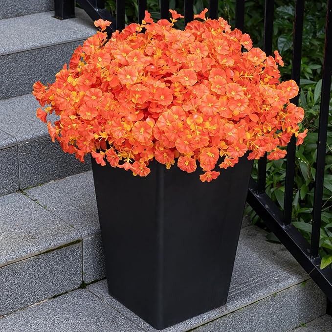 Nigirior Artificial Faux Flowers for Outdoor 16 Bundles Boxwood Fake Morning Glory for Planter,UV Resistant Fake Flowers for Home Porch Patio Outside (Fall Red)