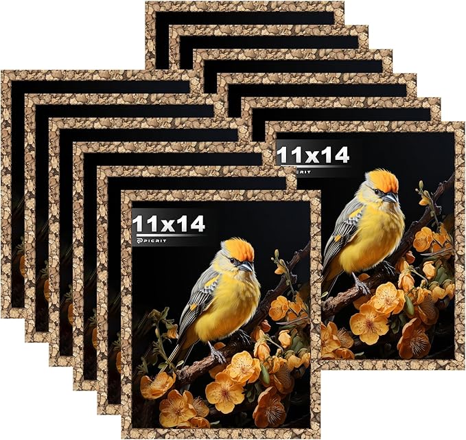 Picrit 11x14 Farmhouse Stone Spotted Picture Frame Set of 12, Display 8x10 with Mat or 11 x 14 without Mat, Country Photo Frames for Wall Mounting or Table Top Display, Rustic Brown