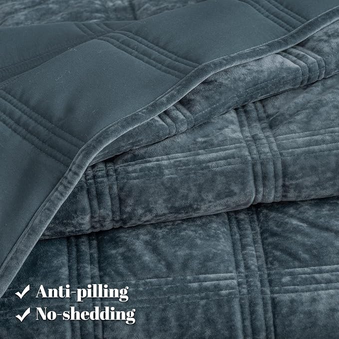 PHF Ultra Soft Velvet Quilt Set Twin Size – 2PCS Luxurious Cozy Quilted Comforter Alternative with Diamond Pattern, Warm Quilted Bedspread Coverlet, 68" x 92", Stormy Blue