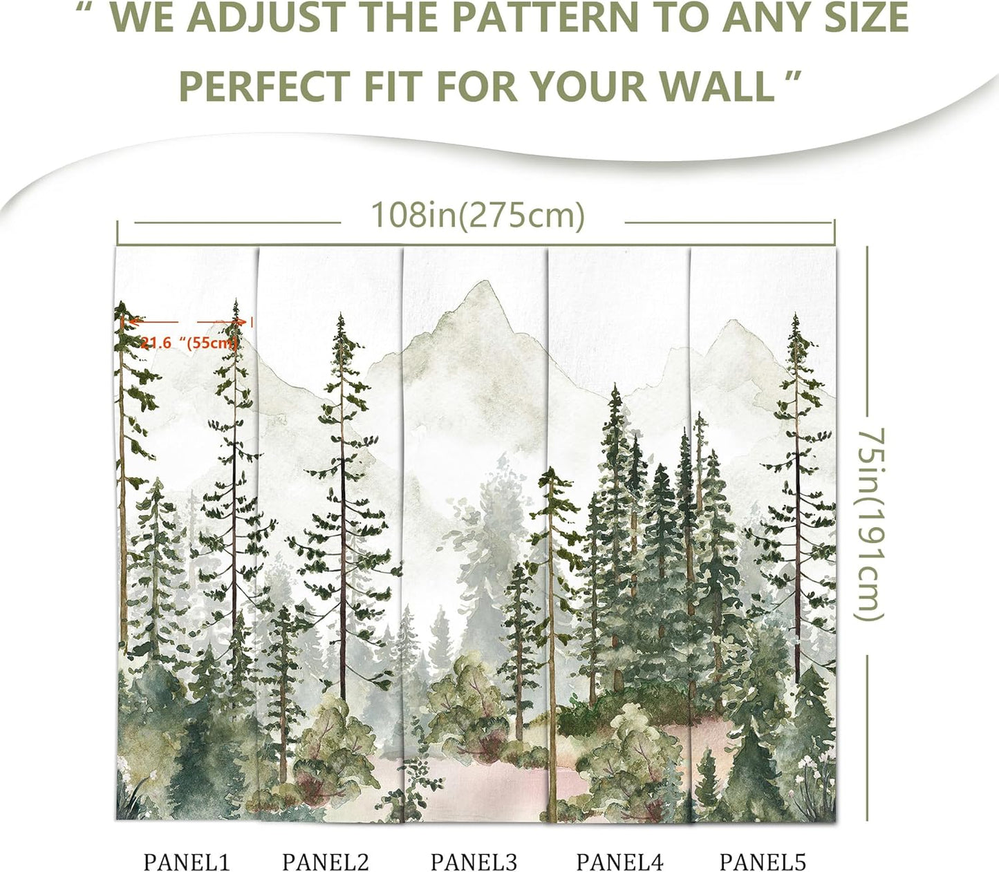 Kids Nursery Wallpaper Green Pine Forest Woodland Wall Mural for Boys Girls Bedroom Living Room(Not Peel and Stick)