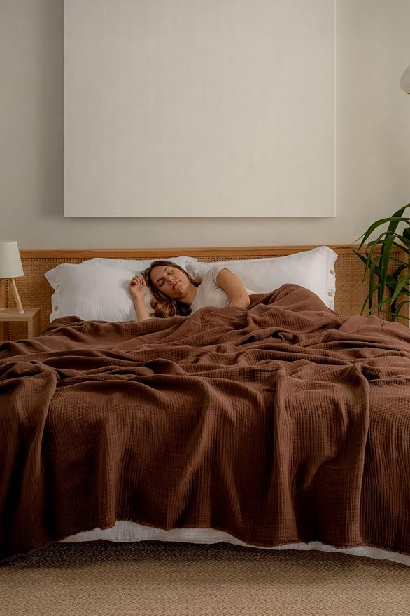 Muslin Blanket - Pure 100% Turkish Cotton Airy Soft Light Versatile Gauze Throw Blanket for Bed, Couch, Sofa (Dark Brown, Queen XL Size (95" x 95" inch))