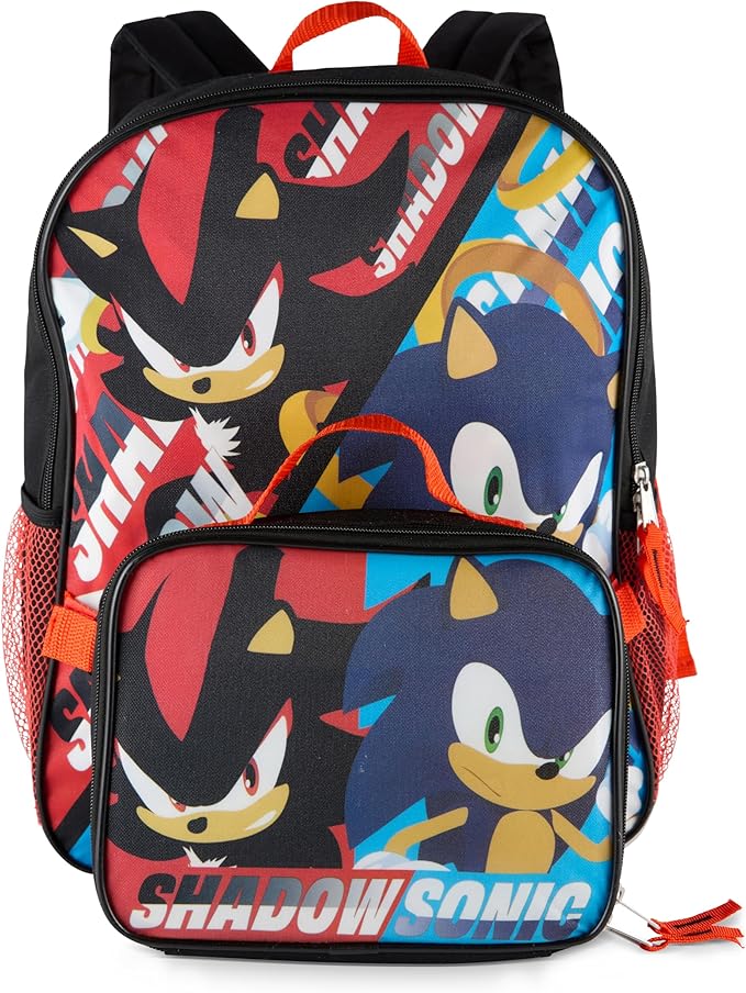 AI ACCESSORY INNOVATIONS Sonic The Hedgehog & Shadow 2 Piece Backpack Set, Boys & Girls 16" School Bag, Black