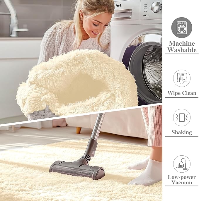 OLANLY 5x7 Machine Washable Large Area Rugs for Living Room, Bedroom, Soft Fluffy Shaggy Bedside Rug, Indoor Floor Carpet for Kids Girls and Boys, Dorms, Nursery, Home Decor Aesthetic, Cream