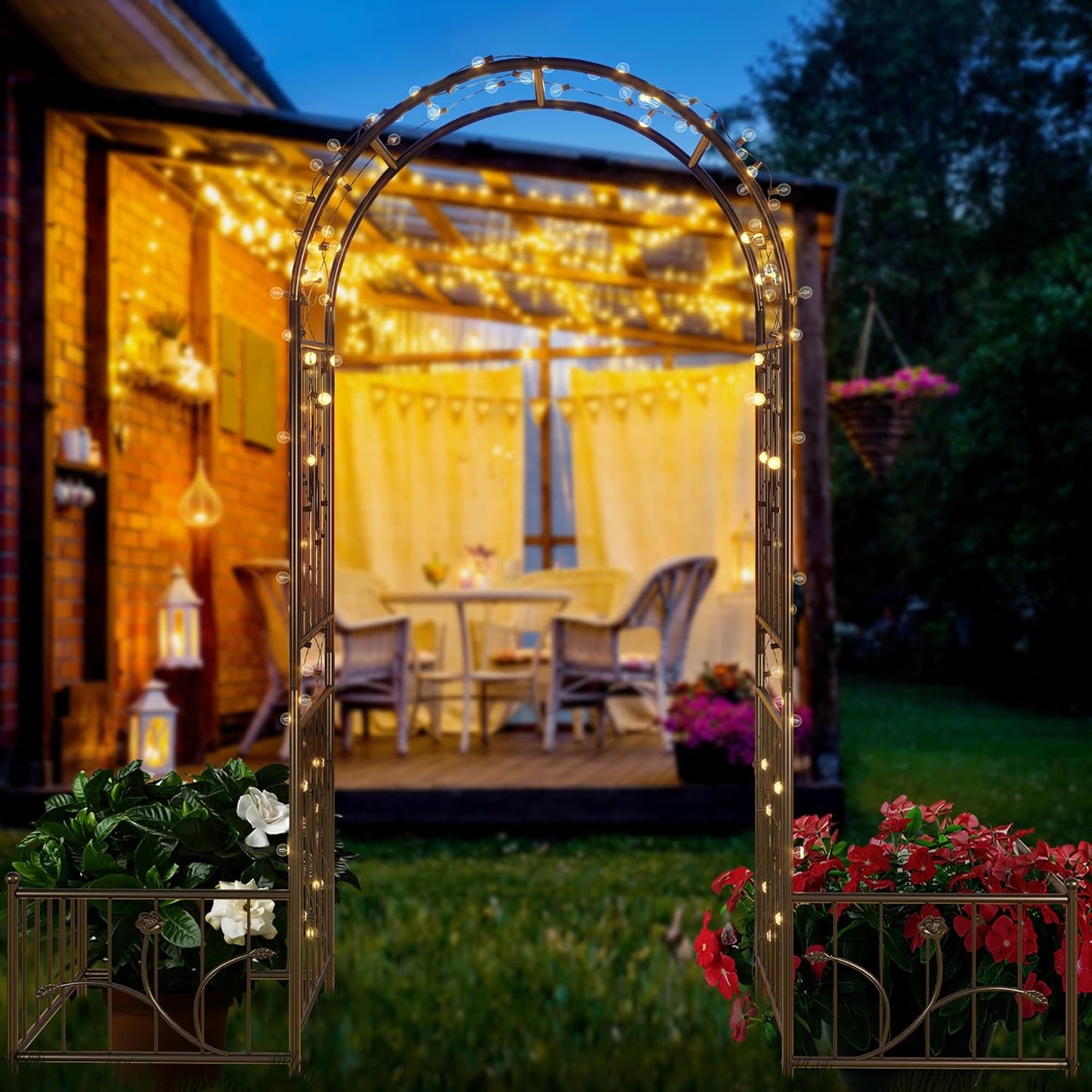 YITAHOME Garden Arbor with Planter Boxes, Wedding Arches for Ceremony, Black Metal Garden Archway for Climbing Plants Outdoor Lawn, Patio and Backyard