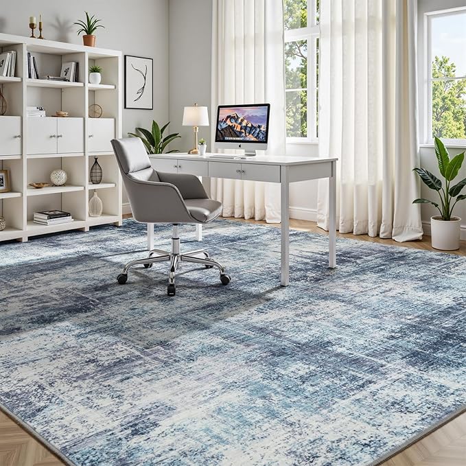 Lofus 8x10 Area Rug for Living Room, Blue Abstract Large Rugs with Non-Slip Backing, Neutral Modern Washable Carpet for Bedroom Dining Room Home Office Nursery Indoor