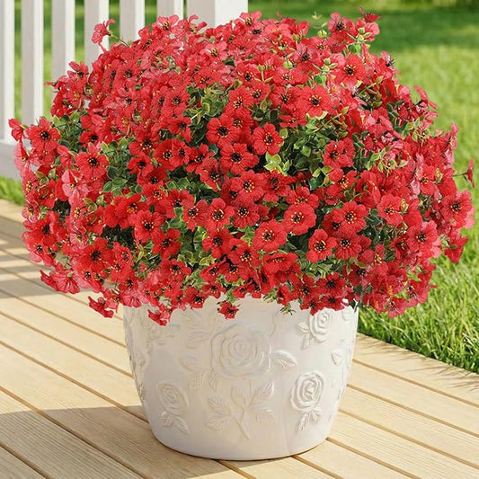 Artificial Flowers for Outdoor,Silk Flowers No Fade Fake Plastic Flowers UV Resistant Faux Plants for Outdoors Outside Front Porch Hanging Planter Window Box Garden Home Decoration,42 Pack(Red)