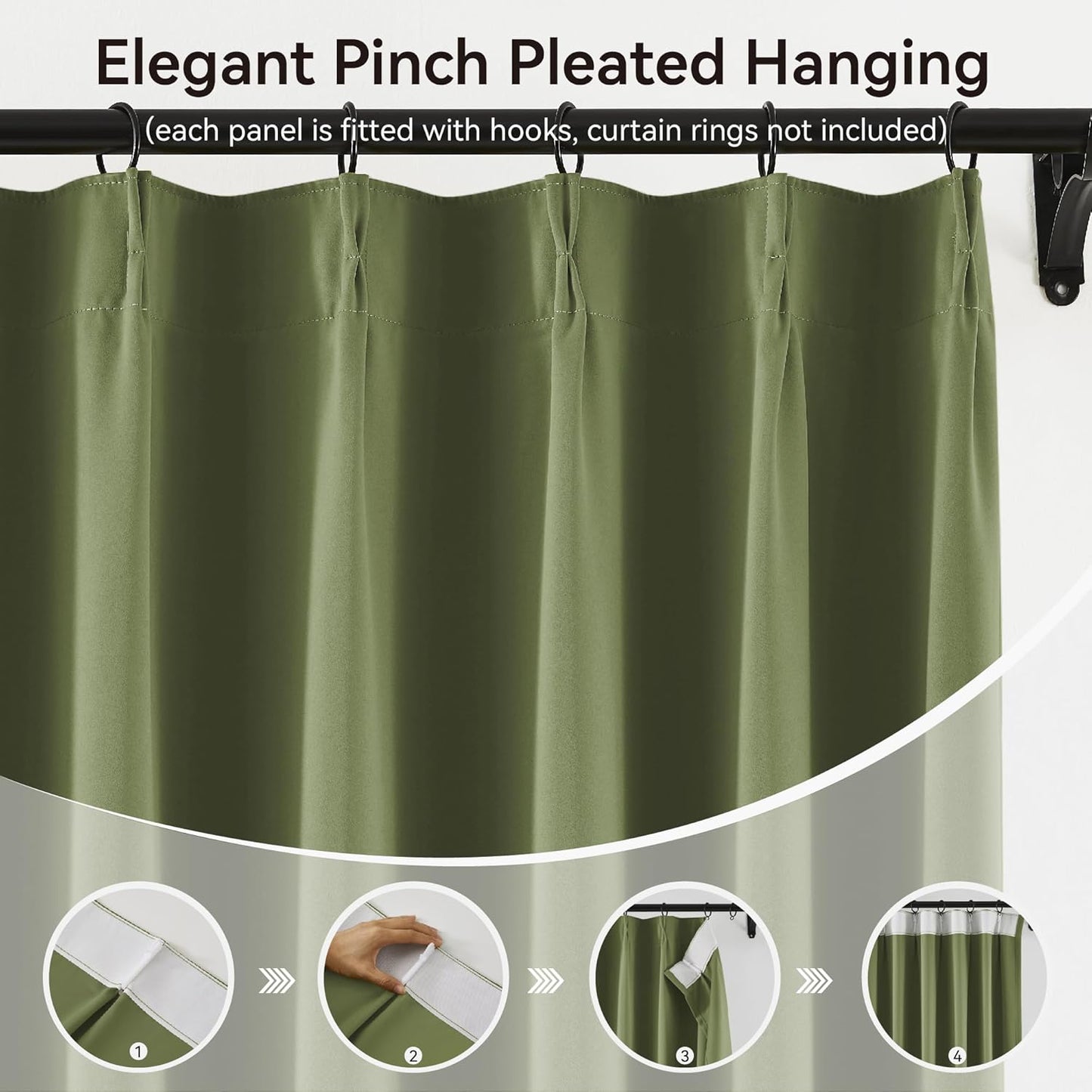 KangBang Pinch Pleated 108 Inch Blackout Curtains 2 Panels Set, Room Darkening Noise Canceling Polyester Window Treatments Elegant Memory Trained Drapes for Living Room Dining,40”Wx108”L, Sage Green