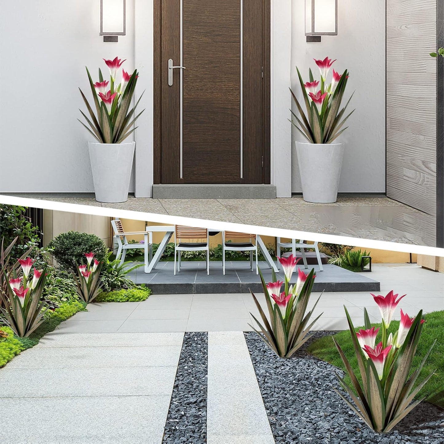 Homight Metal Agave Plant Outdoor Decoration Outdoor Garden Decoration Lily Mexican Yard Art Plant Garden Agave Lily Decorative Garden Gift (3 Big Red Lilies), HM-390-345