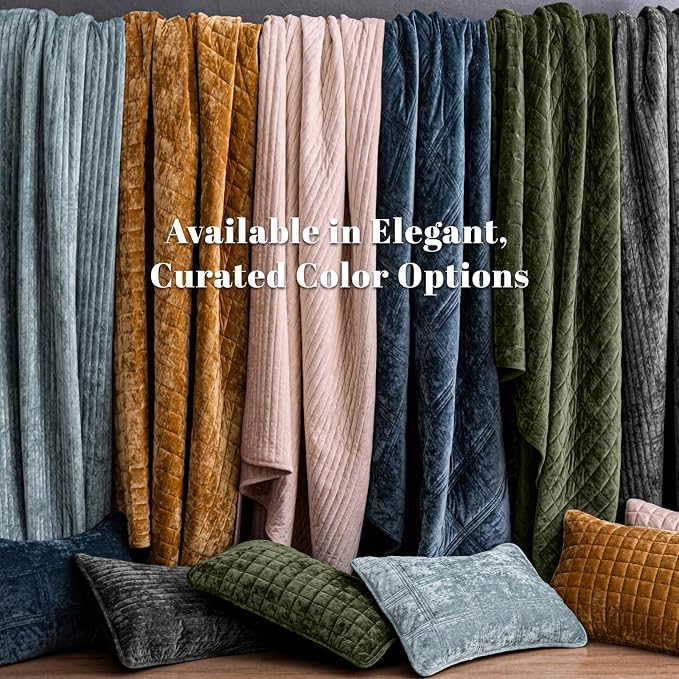 PHF Ultra Soft Velvet Quilt Set King Size – 3PCS Luxurious Cozy Quilted Comforter Alternative with Diamond Pattern, Warm Quilted Bedspread Coverlet, 108" x 92", Stormy Blue