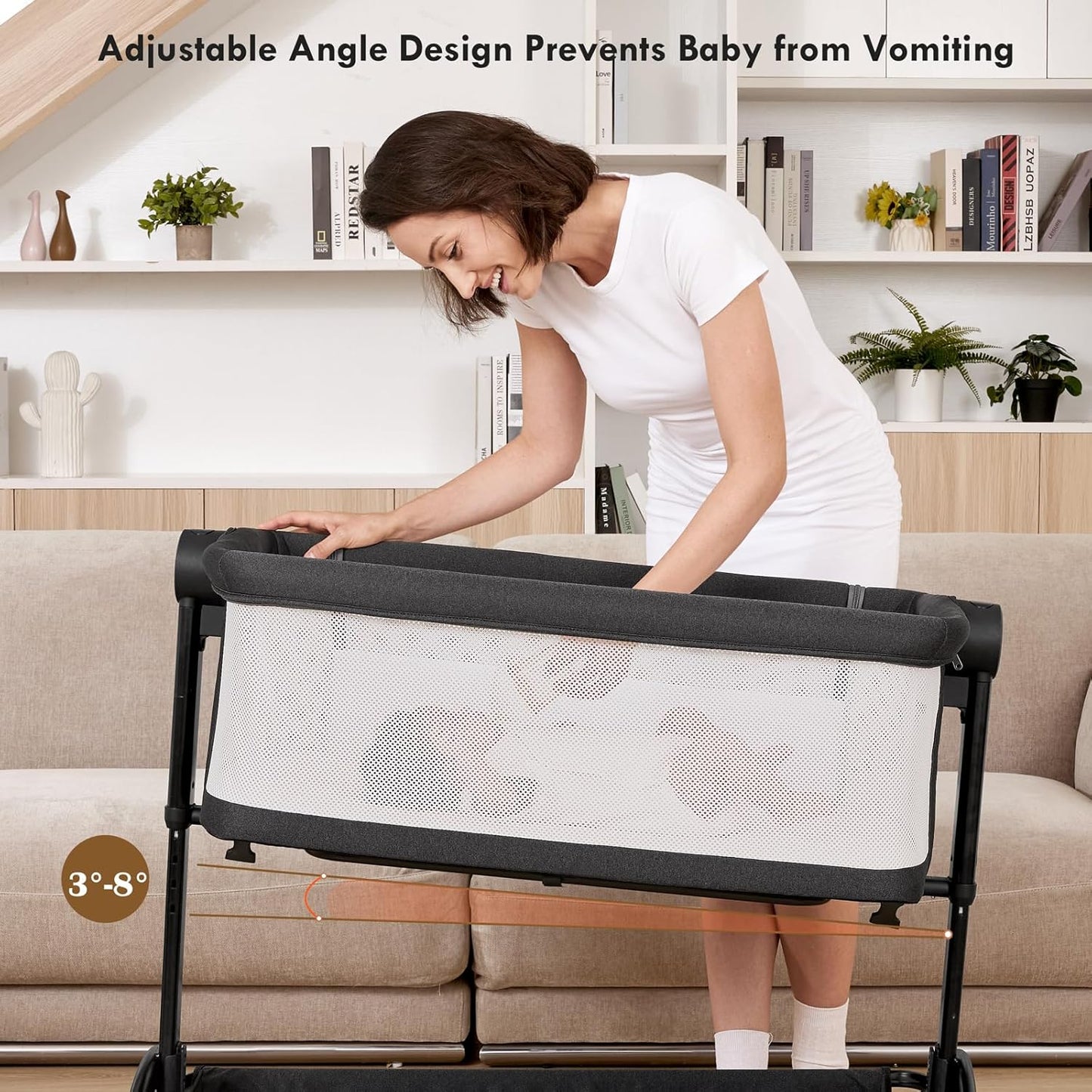 Bassinet Bedside Sleeper - All-Mesh Design, Portable Bedside Bassinet for Baby with Washable Mattress, 5 Adjustable Heights (Black)