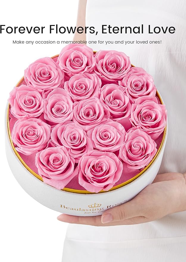 16 Preserved Roses Forever Flowers Real Roses in a Box Mother's Day Birthday Flowers for Her Mom Women Wife Valentine's Day, Pink Roses