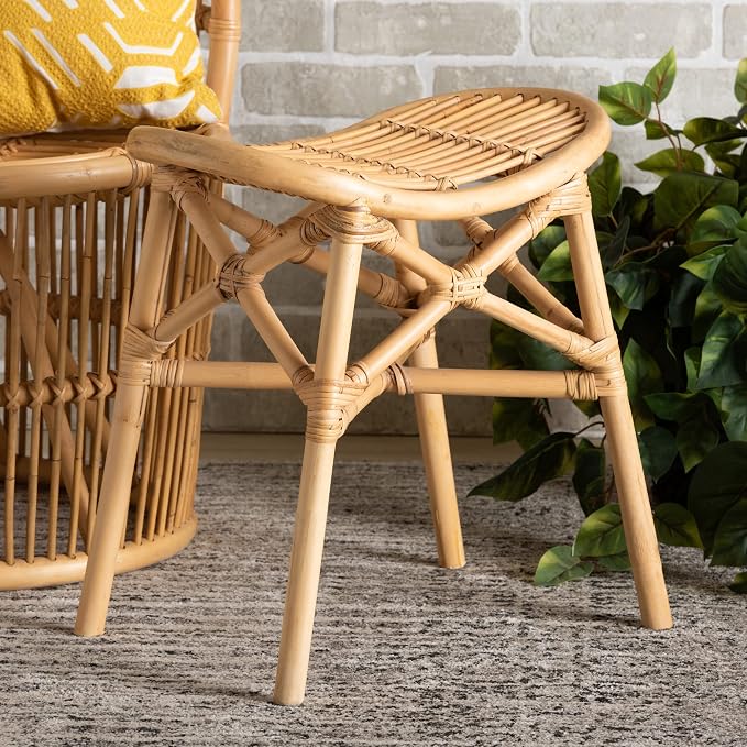 bali & pari Elgon Modern Bohemian Natural Rattan Footstool