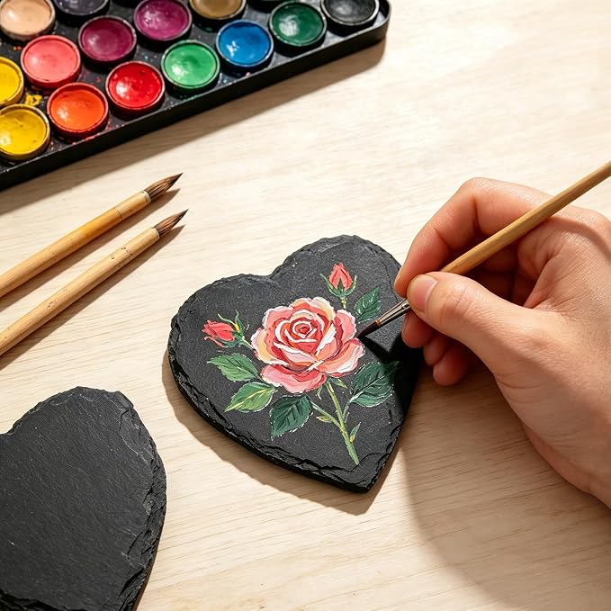 Slate Coasters Set, 48 Retro Heart Slate Drink Coasters, Heat-Resistant Blank Slate for Engraving, Ideal for Drinks, Gifts, Wedding Parties, Decor, Christmas, Home & Bar (48 Heart)