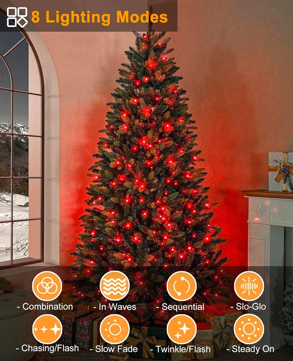 80FT 240 LED Christmas Lights, Connectable Christmas Tree Lights for Outdoor/Indoor, Waterproof & 8 Modes & Timer, Green Wire String Light for Home Garden Xmas Party Holiday Decorations, Red