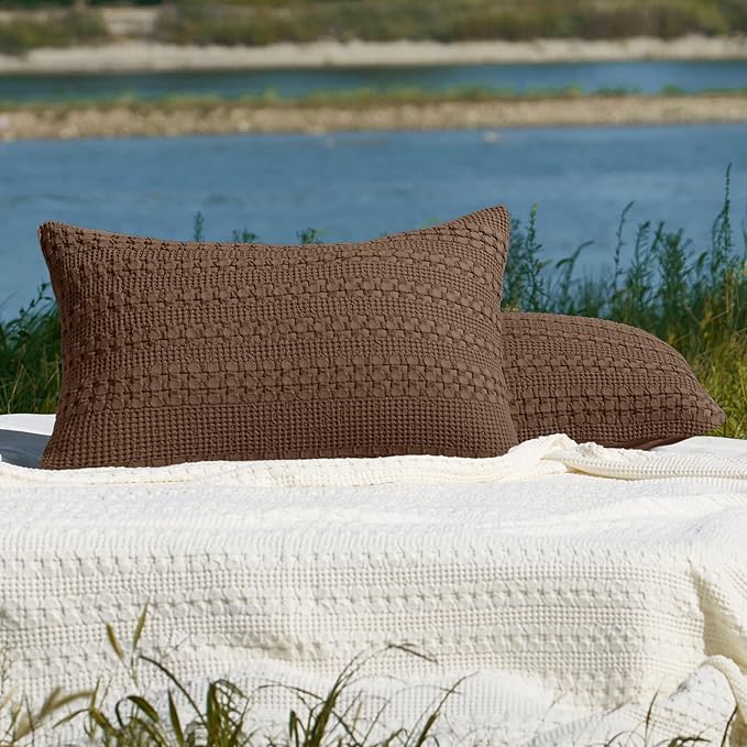 PHF 100% Cotton Waffle Pillow Shams California King Size, 2 Pack 20" x 40" Soft Skin-Friendly Pillowcases, No Filling, Aesthetic Woven and Breathable Waffle Weave Pillow Case Covers for Bed, Chocolate
