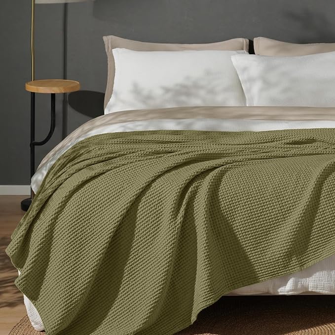 PHF Pre-Washed Cotton Waffle Weave Blanket Twin Size for Bed, Snag Proof Throw Blanket for Couch Spring Summer Lightweight Breathable, Oeko-TEX Certified, Machine Washable, Home Decor Gift - Dark Oil