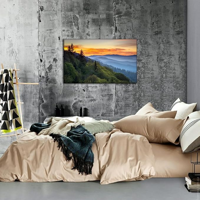 Great Smoky Mountains Canvas Wall Art Nature Forest Sunrise Wall Decor for Living Room National Park Photographic Prints Painting Misty North Carolina Landscape Pictures Artwork Home Decoration 24x36"
