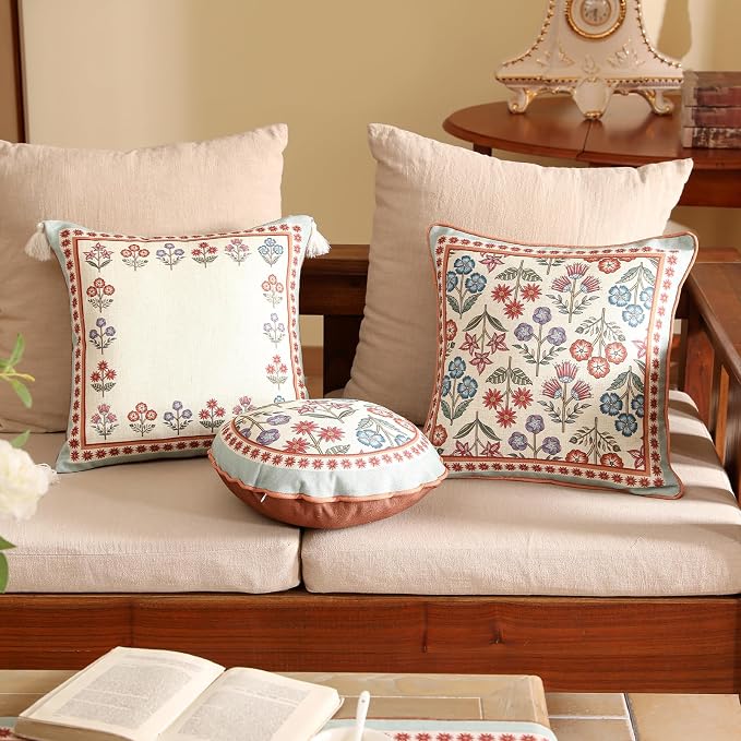 bilin gaier Designer Square Throw Pillow Covers,18"x18" Set of 2-Lohi B | Vintage Elegant Pillow Cover,Concealed Zipper Design,Colorful Floral Pattern,Sofas,Bedroom,Living Room,Lounge Chairs