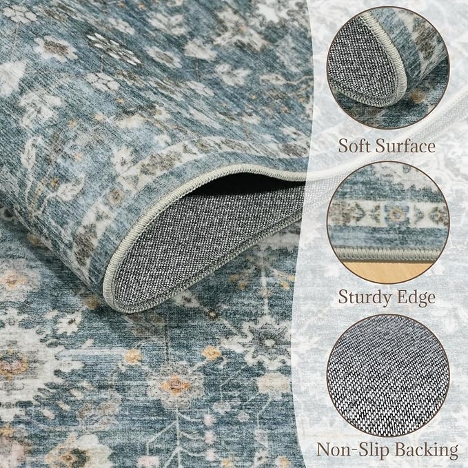 Machine Washable Hallway Runner Rug: 2'x6' Kitchen Rugs Soft Non-Slip Low Pile Vintage Boho Carpet Runners for Indoor Entryway Kitchen Bedside Bedroom Bathroom Farmhouse Decor
