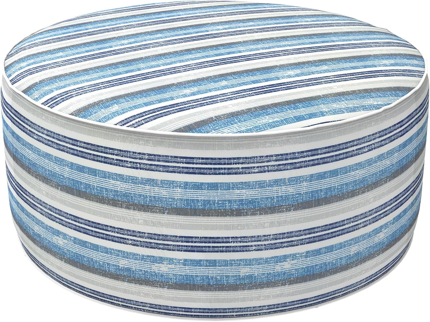LVTXIII Outdoor Inflatable Ottoman, Fade-Resistant Round Footrest Stool D31”x H14”, Portable Patio Pouf for Garden Camping or Home Use, Stripe Layered Blue