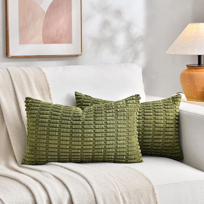 Fancy Homi 4 Packs Decorative Throw Pillow Covers for Living Room Couch Bed, Modern Farmhouse Boho Home Décor Accent Cushion Case, 20" x 12" (Pack of 4), Moss Green