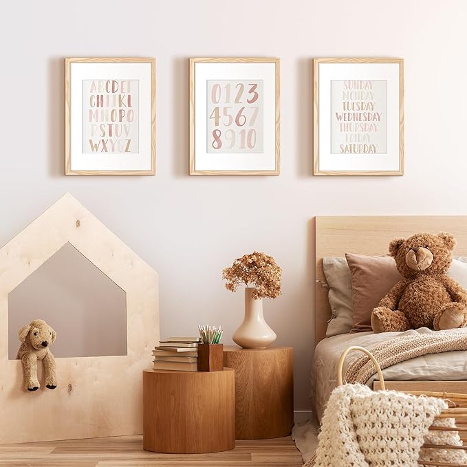 upsimples 12x16 Picture Frame, Display Pictures 8.5x11 with Mat or 12 x 16 Without, Wall Hanging Poster Frames, Natural, 1 Pack