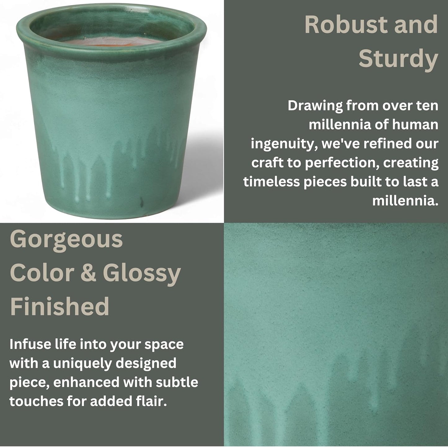 Emissary Round Stoneware Planter (Parent SKU 12012) (Green, 10" D x 10" H)