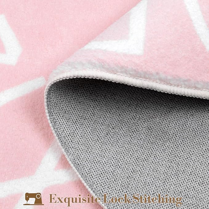 Topotdor Oval Kids Play Rug Alphabet Nursery Area Rug Extra Large Soft Crawling Play Mat for Children Toddlers Bedroom (47x70 inch, Pink)