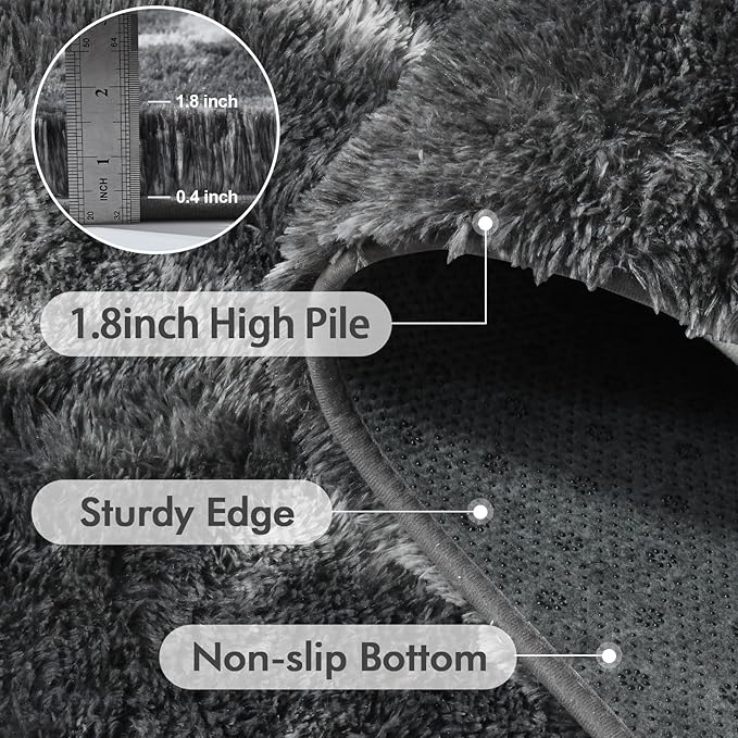 4x6 Ft Shag Rugs for Bedroom Living Room, Tie-Dyed Ultra Soft Fluffy Furry Area Rugs for Indoor Floor, Aesthetic Carpet for Kids Home Decor (Grey)