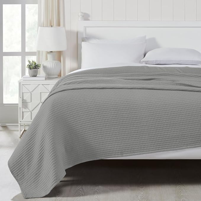 Modern Threads 100% Cotton Waffle Thermal Blanket, Light Gray, Twin/Twin XL