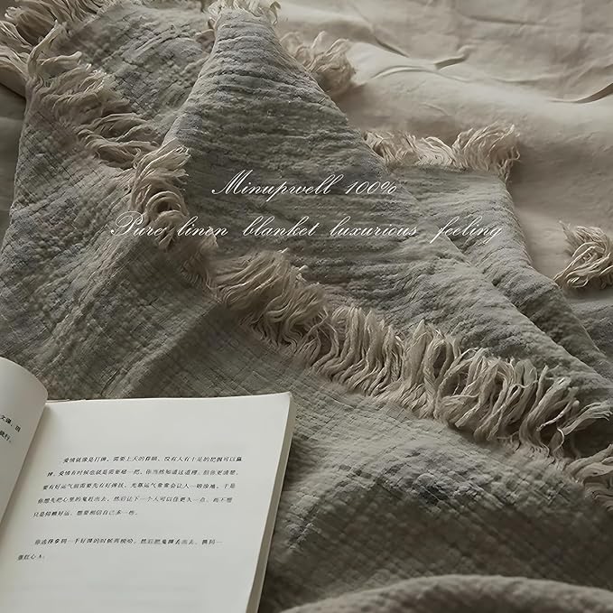 100% Pure Linen Blanket,100% Natural Flax Linen Throw Blanket, 79" L 100% French Flax Fabric,Soft,Breathable and Skin-Friendly Bed Blanket