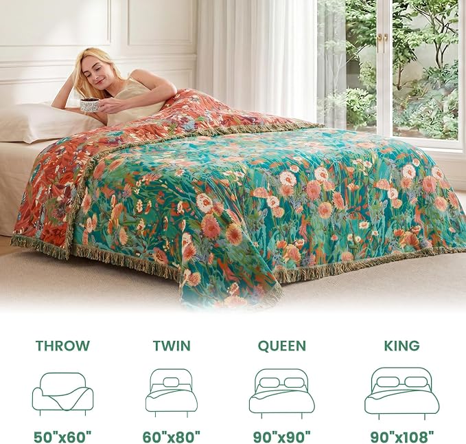 MSGKV Boho Throw Blanket 50"x60" Floral Blankets for Couch 100% Cotton Chair Sofa Throws Lightweight Farmhouse Muslin Summer Breathable Bed Blankets Home Decor All Seasons