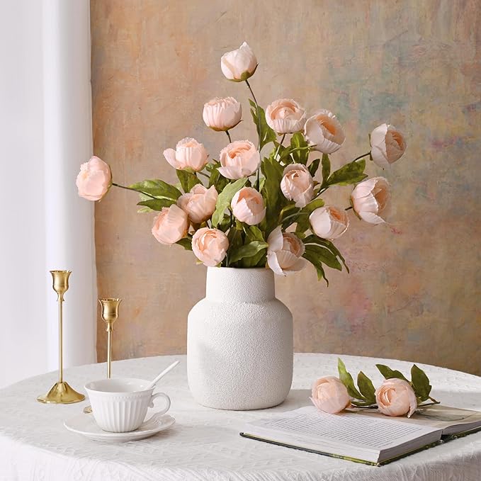 Waipfaru 6 Pcs Faux Peonies Artificial Flowers for Vase, 27" Fake Silk Peonies Flowers for Wedding, Vase Filler Champagne Flowers for DIY Bouquets Centerpieces Bridal Shower Office Decor