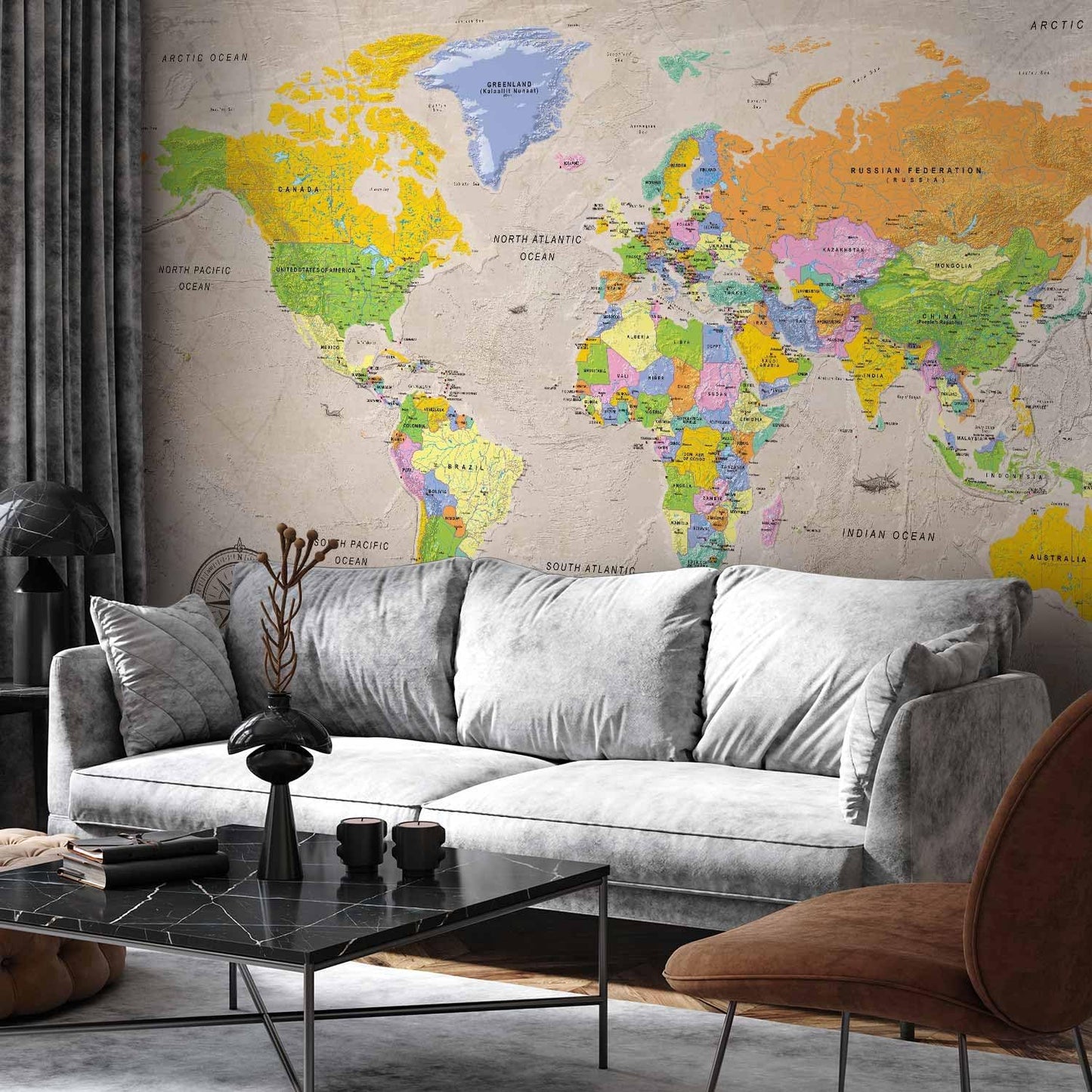 artgeist Premium Wall Mural World Map 157x110 in - XXL Non-Woven Wallpaper Fleece Wall Decor Photo Print Picture Image Design Home Map of The World k-A-0129-a-a