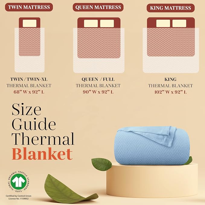 Mayfair Linen Cotton Throw Blankets for Bed King Size - Herringbone Pattern Cotton Blankets King Size (1 PC, Light Blue), Breathable, Soft & Cozy Thermal All Season Throw for Bed Couch Chair Outdoors