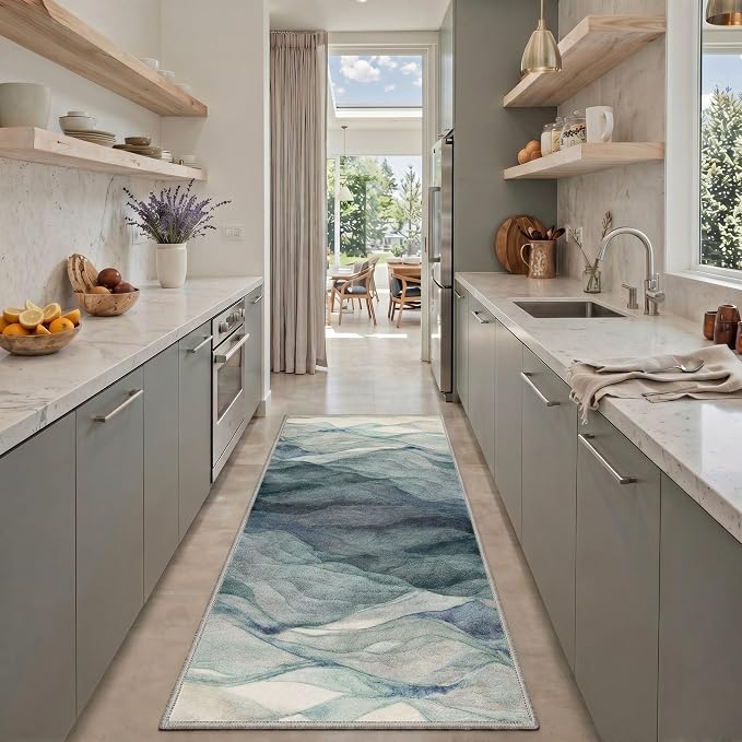 BEIMO Area Rugs 9x12 for Living Room Bedroom, Modern Abstract Machine Washable Rug, Large Soft Low Pile Floor Carpet with Non Slip Backing for Dining Room, Dusty Teal