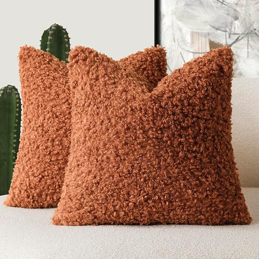 Foindtower 2 Pieces 20x20 Inch Burnt Orange, Faux Fur Throw Pillow Cover Accent Sherpa Furry Pillow Cover Fuzzy Soft Pillowcases Cozy Sheepskin Decorative Fleece Cushion Case for Bed Couch Living Room