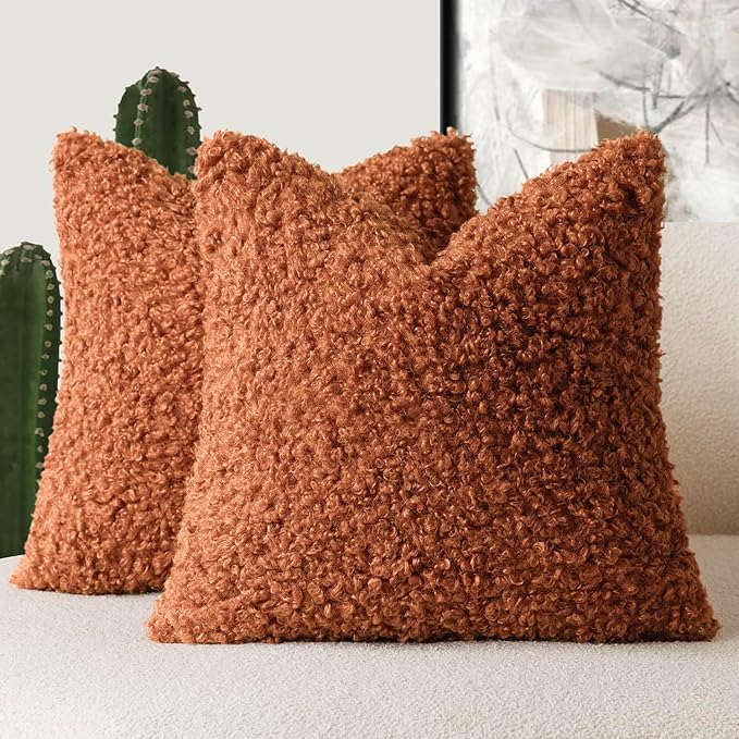 Foindtower 2 Pieces 26x26 Inch Burnt Orange, Faux Fur Throw Pillow Cover Accent Sherpa Furry Pillow Cover Fuzzy Soft Pillowcases Cozy Sheepskin Decorative Fleece Cushion Case for Bed Couch Living Room