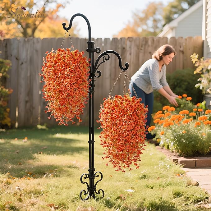 Serwalin 4PCS Artificial Mums for Outdoors, Realistic Silk Artificial Fall Flowers for Outside, Patio, Garden, Porch, Window（Fall Orange,4PCS