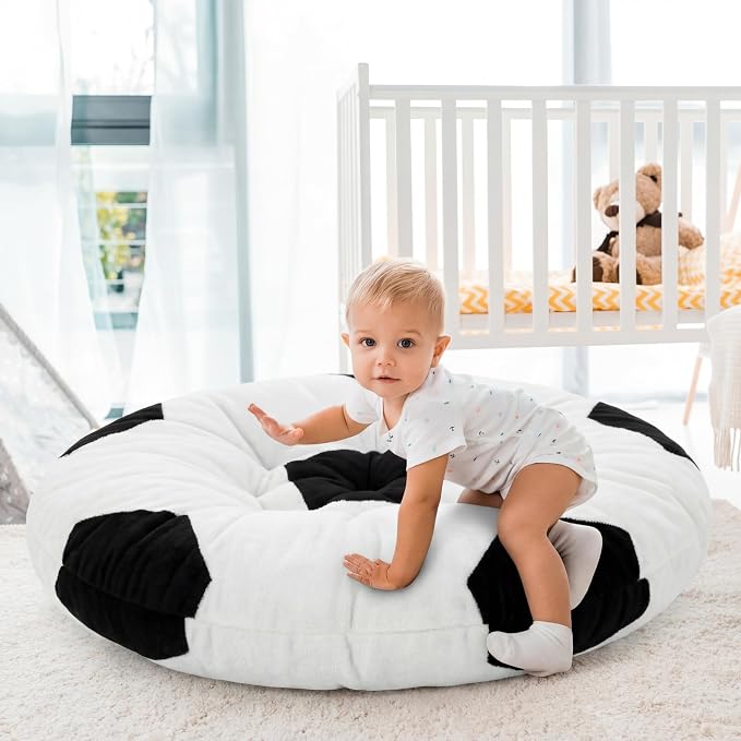 Funnymoom Soccer Party 2026 Decorations 35 Inch Extra Large Soccer Ball Floor Cushion Round Meditation Floor Cushion World Party Pillows Seating Sports Gifts for Adults for Reading Yoga Room Decor