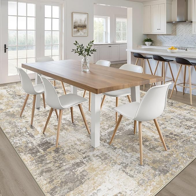 6x9 Area Rugs Living Room: Washable Large Neutral Gray Gold Rug Abstract Soft Modern Stain Resistant Indoor Floor Non-Slip Carpet for Bedroom Nursery Kids Office Playroom Dining Room Under Table Home